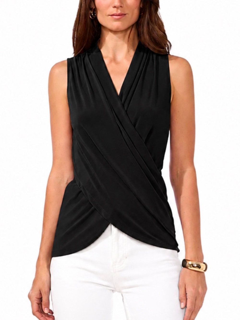 Vince Camuto Black Sleeveless Drape Neck Top- Size Large